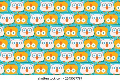 Búho vectorial de animales pequeños, estilo de doodle de dibujos animados furtivos, pinceladas de pincel, colores pastel suaves decorativos, niños, tapicería de fondo interior de papel pintado permitida tela de corte elegante 