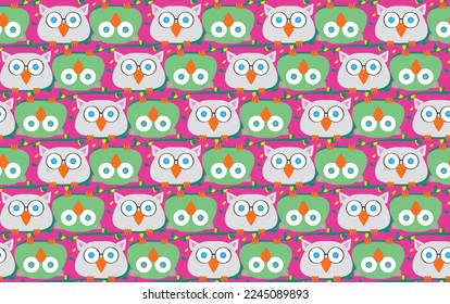 Búho vectorial de animales pequeños, estilo de doodle de dibujos animados furtivos, pinceladas de pincel, colores pastel suaves decorativos, niños, tapicería de fondo interior de papel pintado permitida tela de corte elegante 