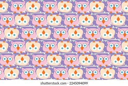 Búho vectorial de animales pequeños, estilo de doodle de dibujos animados furtivos, pinceladas de pincel, colores pastel suaves decorativos, niños, tapicería de fondo interior de papel pintado permitida tela de corte elegante 