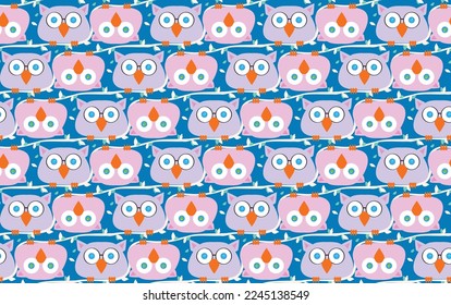 Búho vectorial de animales pequeños, estilo de doodle de dibujos animados furtivos, pinceladas de pincel, colores pastel suaves decorativos, niños, tapicería de fondo interior de papel pintado permitida tela de corte elegante 