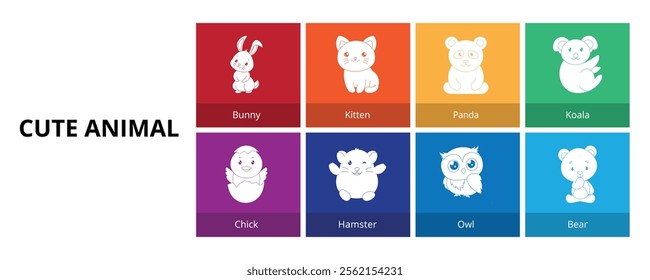 Cute Animal Glyph Solid Banner Web Icon Set Vector Illustration