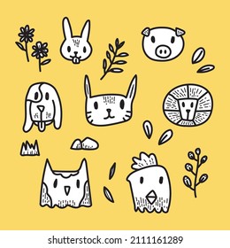 Juego de dibujo a mano de animal.