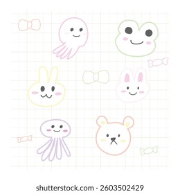cute animal hand drawing vector