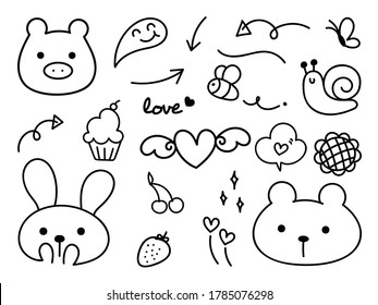 Cute animal hand drawn doodle vector collection. Cute sign for children, valentine and print design element.