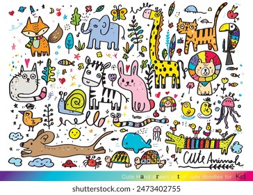 Cute animal hand drawn Doodle Vector,