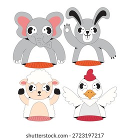 Cute Animal Hand Puppet Colection Cartoon Icon Illustration