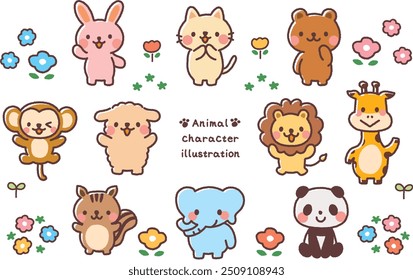 Cute animal hand-drawn illustration set