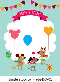 cute animal happy birthday greeting vector