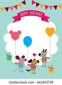 cute animal happy birthday greeting vector