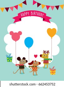 cute animal happy birthday greeting vector