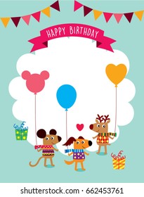 cute animal happy birthday greeting vector