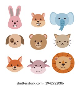 Cute animal head cartoon clipart vector