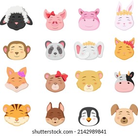 Cute animal head cartoon collection