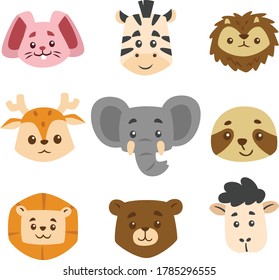 Cute Animal Head Collection Kids Illustration