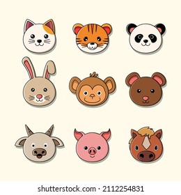 Cute animal head collection vector illustration