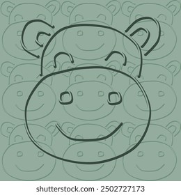 cute animal head hippo smile face happy green line art abstract seamless geometric graphic watercolor pastel  artwork deoration vector ethnic simple template wallpaper print fabric pattern doodle 

