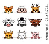 Cute animal head illustration vector bundle