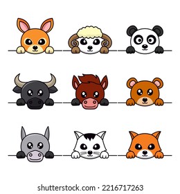 Cute animal head illustration vector bundle