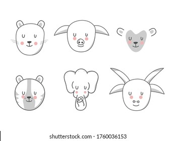 Cute animal head illustrations