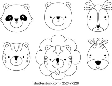 Cute animal head outlined vector.