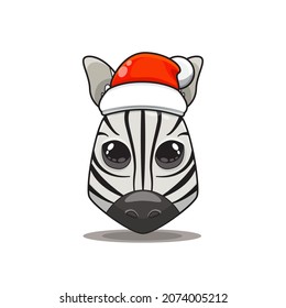 cute animal head with santa hat. Cartoon zoo. cute animal characters in cartoon style. wearing a santa hat. Merry Christmas. a zebra wearing a christmas costume.