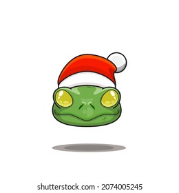 cute animal head with santa hat. Cartoon zoo. cute animal characters in cartoon style. wearing a santa hat. Merry Christmas. a frog wearing a christmas costume.