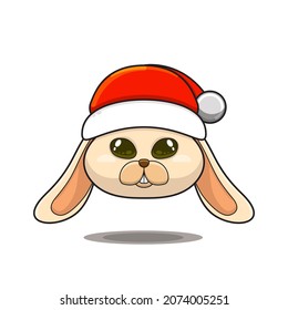 cute animal head with santa hat. Cartoon zoo. cute animal characters in cartoon style. wearing a santa hat. Merry Christmas. a bunny or rabbit wearing a christmas costume.