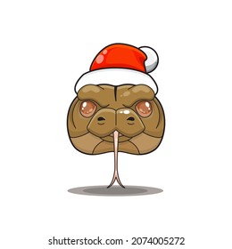 linda cabeza animal con sombrero santa. Zoológico de dibujos animados. personajes lindos de animales al estilo de las caricaturas. usando un sombrero santa. Feliz Navidad. un dragón de comodo usando un disfraz de navidad.