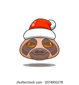 cute animal head with santa hat. Cartoon zoo. cute animal characters in cartoon style. wearing a santa hat. Merry Christmas. a sloth wearing a christmas costume.