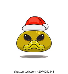 cute animal head with santa hat. Cartoon zoo. cute animal characters in cartoon style. wearing a santa hat. Merry Christmas. duckwearing a christmas costume.