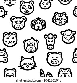 Cute animal head seamless pattern. animal background with line icons