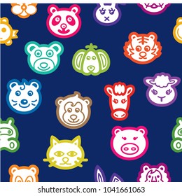 Cute animal head seamless pattern. animal background with line icons