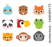 cute animal head set vector
