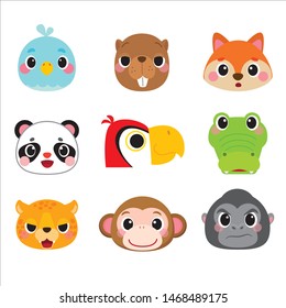 cute animal head set vector