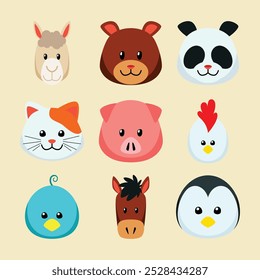 Cute Animal Head Stickers Illustration Design Bundle
