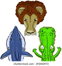 Cute animal head vector / Vector illustration of cute animal set including lion , crocodile and shark.