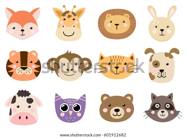 Cute Animal Heads Baby Children Design Stock Vector (Royalty Free ...