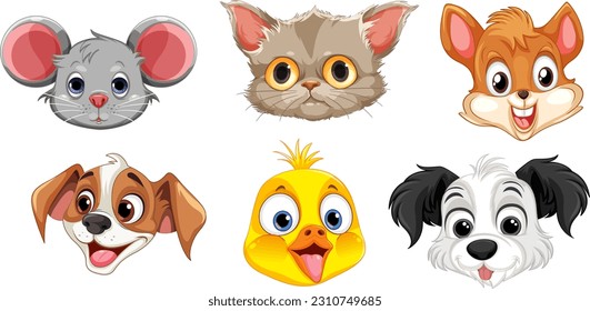 Cute animal heads set illustration