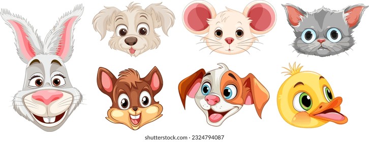 Cute animal heads set illustration