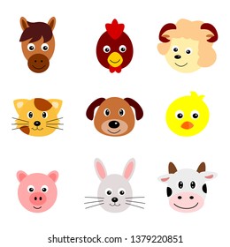 Cute Animal Heads Vector Cartoon