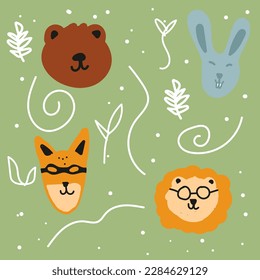 Cute animal heads vector design for wallpaper, background, fabric and textile