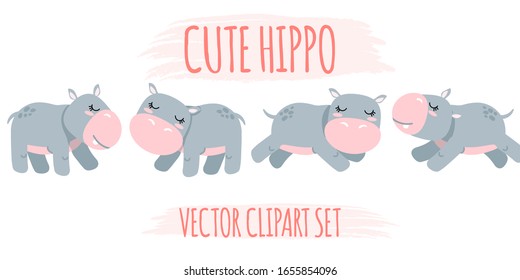 CUTE ANIMAL HIPPO DOODLE CARTOON VECTOR 