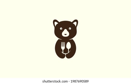 cute animal honey bear with spoon and fork logo symbol icon vector graphic design illustration