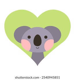 Cute animal icon. Koala bear in heart love Valentine`s Day template