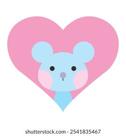 Cute animal icon. Mouse in heart love Valentine`s Day template