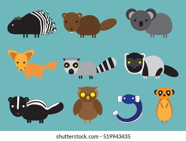 cute animal icon set