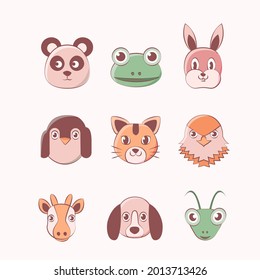 Cute Animal Icon Set. Suitable for design children's clothes, book covers, bags and other children's equipment.