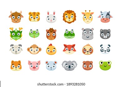 El juego de iconos de los animales adorables. Ilustración vectorial