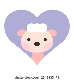 Icono animal lindo. Ovejas en el amor del corazón Plantilla del día de San Valentín