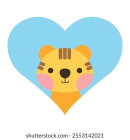 Cute animal icon. Tiger in heart love Valentine`s Day template